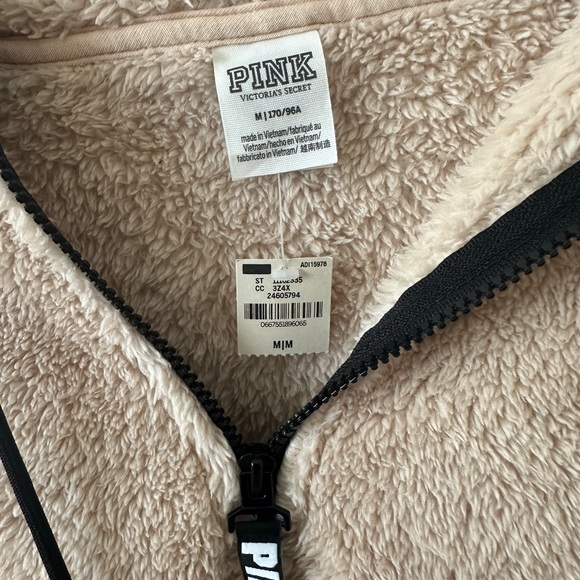Pink Victoria Secret Fuzzy Teddy Zip Up Hoodie with pocket - tan/light pink - Picture 2 of 3